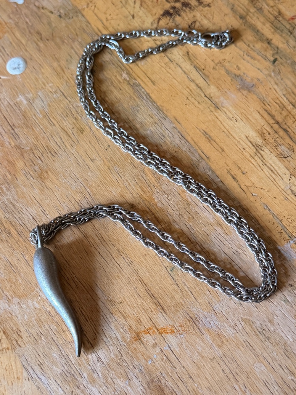 Silver Italian Horn Pendant Necklace - Unbranded